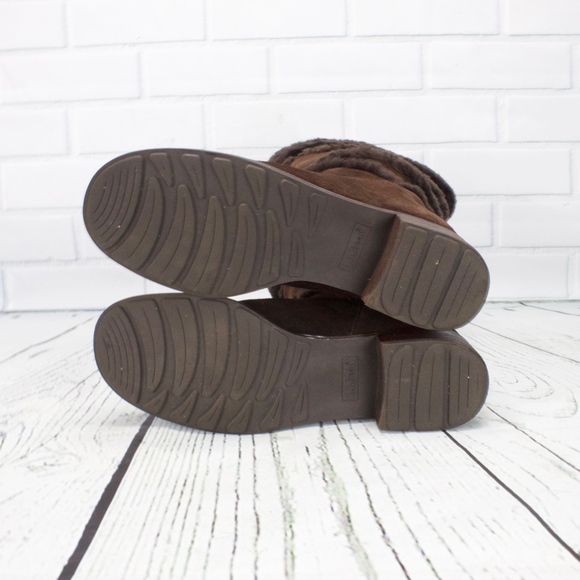 LL Bean Brown Suede Leather Shearling Lined Side Zip Tall Winter Boots 8.5 M - Picture 8 of 8